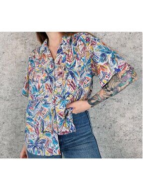 VTG ESPRIT Whimsical Resort Print Button Down Size Medium